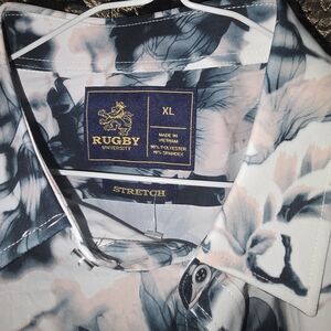 Rugby University Blue and White Floral Casual Shirt